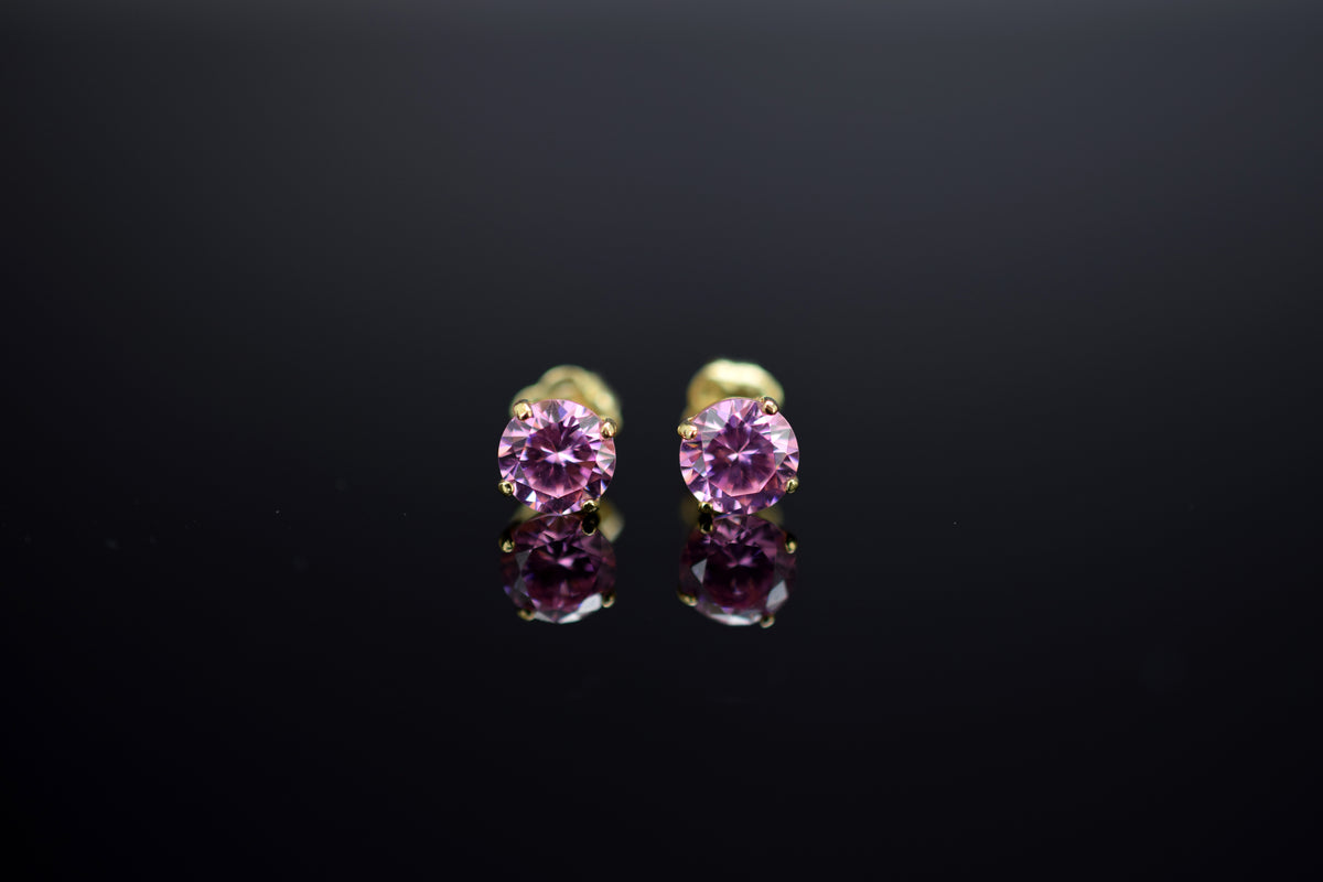 Ohrstecker Zirkonia rosa - 585er Gelbgold