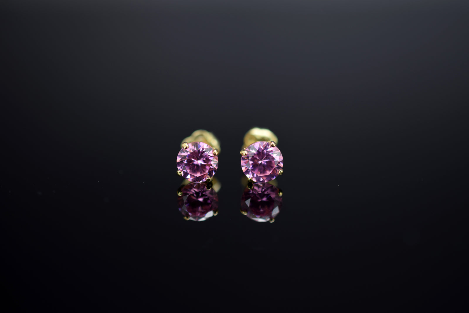 Ohrstecker Zirkonia rosa - 585er Gelbgold