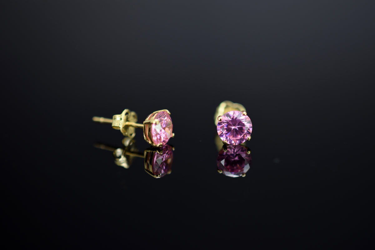 Ohrstecker Zirkonia rosa - 585er Gelbgold