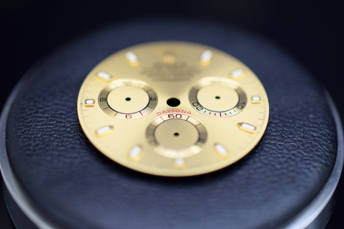 Rolex Zifferblatt &quot; Swiss-Made &quot; für Rolex Daytona Modelle mit Kaliber 4130 - Stahl/Gold, Gold - Ref.116523, 116528, 116518