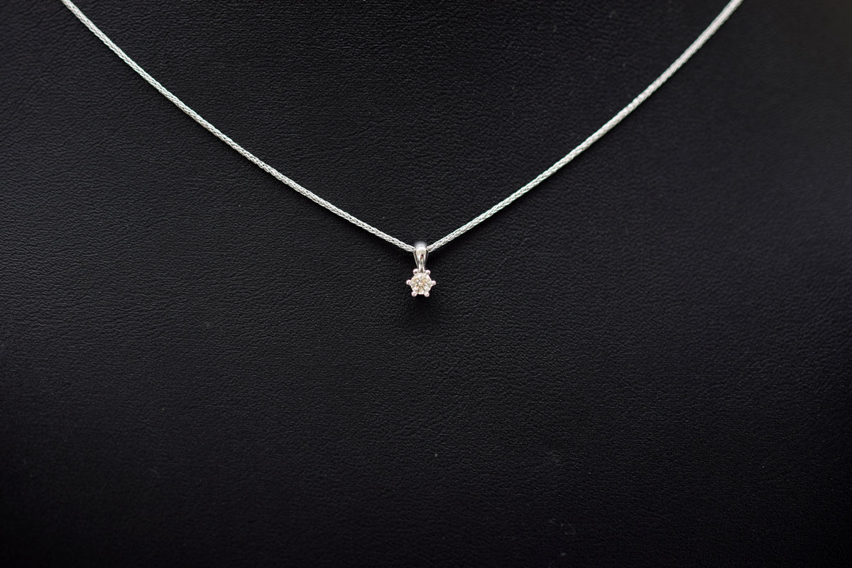 Halskette mit Diamantanhänger - 585er Weißgold - ca. 0.09 ct.